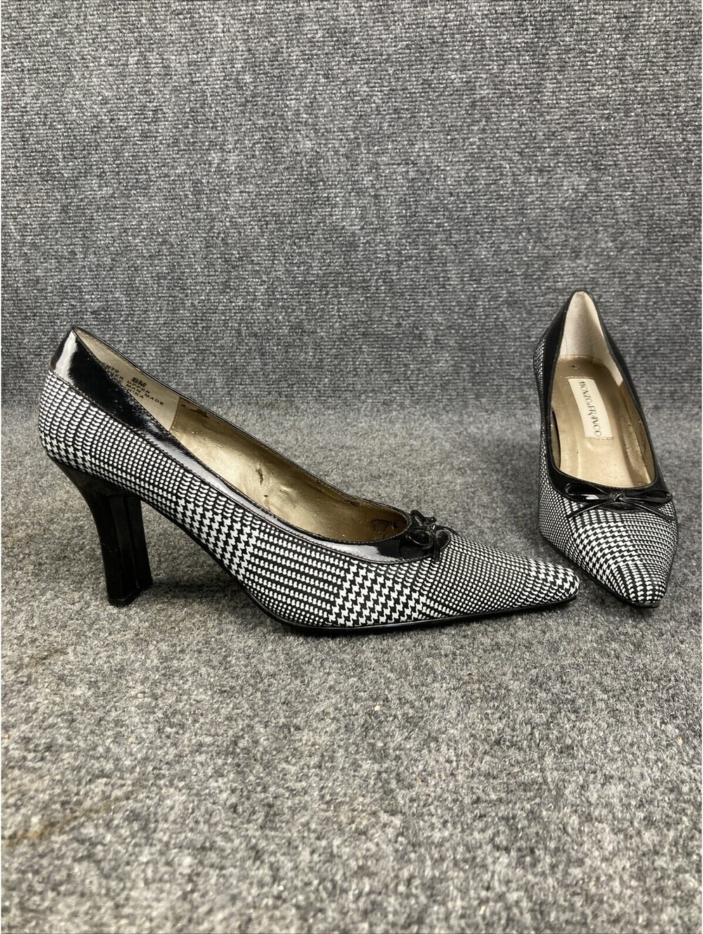 Monzo & Franco Women Size 8M Black & White Houndstooth Pattern Leather Heels EUC
